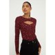 thumbnail image 2 of Dorothy Perkins - Jersey Estampado Ditsy de Arrugado de Manga Larga para Mujer (Burdeos), 2 of 2