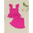 thumbnail image 5 of FEORJGP Kids Little Girls Ruffles Shorts Set 6M 9M 12M 18M 2T 3T Toddler Baby Flutter Sleeve T-Shirts Smocked Silhouette Camisoles Ruffled Hem Tops Eln Casual Cute Outfits for Daily Vacation, 5 of 8