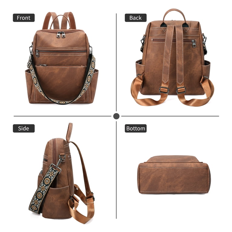 GOIACII Travel Backpack Purse, Vegan Leather Brown photo 3