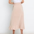 thumbnail image 3 of Falda cruzada de cintura alta para mujer, dobladillo con volantes, color puro, falda cruzada causal de una pieza, color beige M, 3 of 6