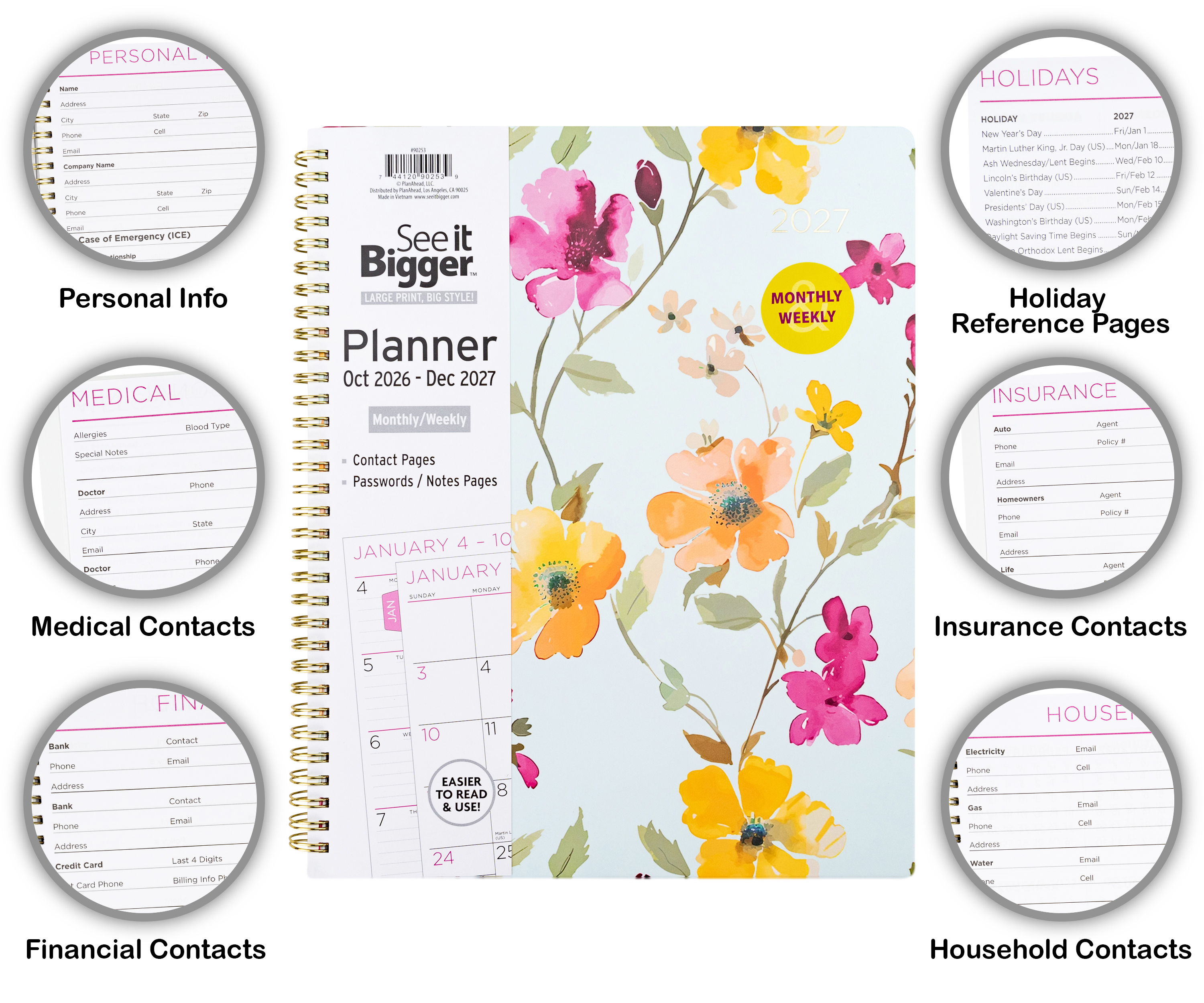 See It Bigger 15-Month Planner, Blue Floral, Oct 2026–Dec 2027 photo 3
