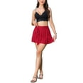 thumbnail image 2 of INSPIRE CHIC Flowy Mini Skirts for Women's Mesh Layered Ruffled Hem Elastic Tie Waist Tiered Short Skirt XS Red, 2 of 6