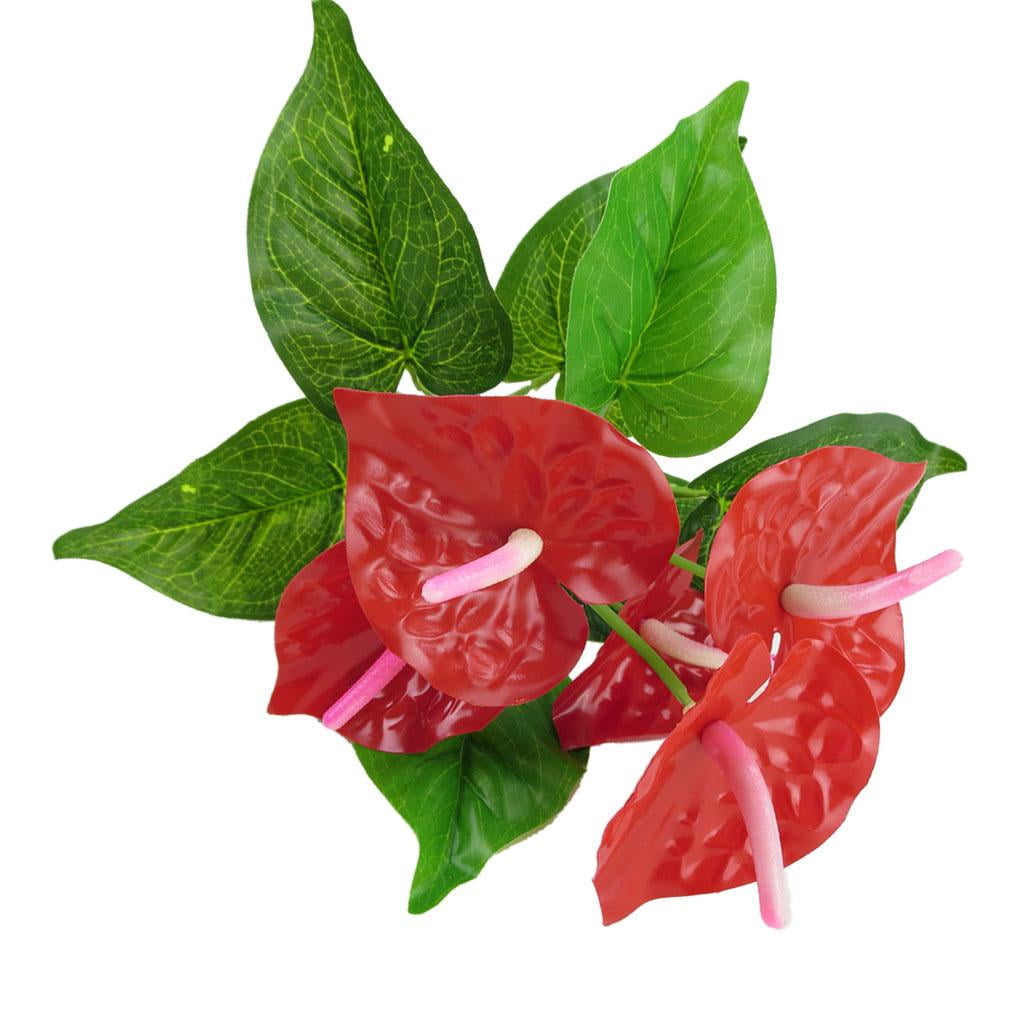 Artificial Plant Outdoor Decorative Red Anthurium Leaves Garden Decor