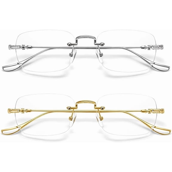 2 Pack Rimless Reading Glasses Women Men Stylish Metal Frame Computer Work Book