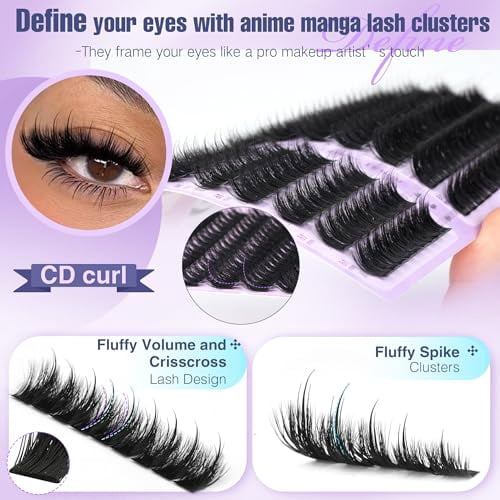 Lash Clusters Fluffy Spike Eyelash Clusters 10-18mm Volume Eyelash Extensions 200D Clusters Eyelashes 324pcs DIY Clusters Lashes Extensions at Home for Makeup by