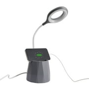 Mainstays Organizer Plastic LED Desk Lamp with USB Charging Port, Gray, Matte Finish