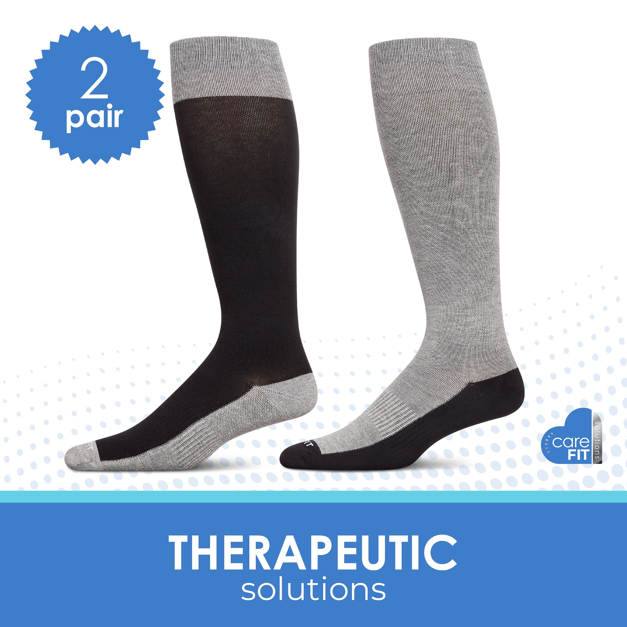 Care Fit Solutions 2 Pair Pack Contrast Cotton Blend Graduated Compression Socks