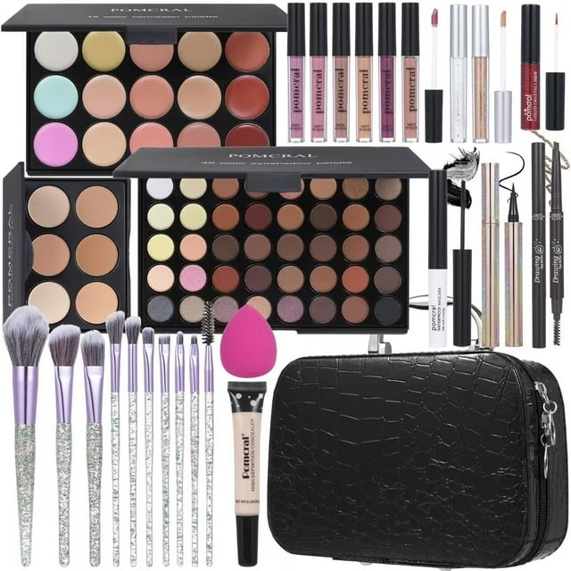 Kit de maquillaje todo en uno Juego completo de maquillaje para mujeres Incluye 40 colores Paleta de sombras de ojos Brillo de labios Lápiz labial líquido Maquillaje Esponja Pinceles Corrector de ceja