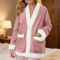 thumbnail image 2 of Aboser Womens Fuzzy Flannel Pajama Tops Thermal Fleece Loungewear Thicken Button Down Sleep Shirts Casual Furry Trim Sleepwear Cozy Soft Long Sleeve Pjs Top with Pockets, 2 of 9