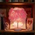 thumbnail image 6 of Feather Table Lamp | Pink & White Hand-Woven Feather Shade | USB-Powered Bedside Lamp for Bedroom, Wedding & Valentine's Day Decor | Includes 1 Lamp, 6 of 6