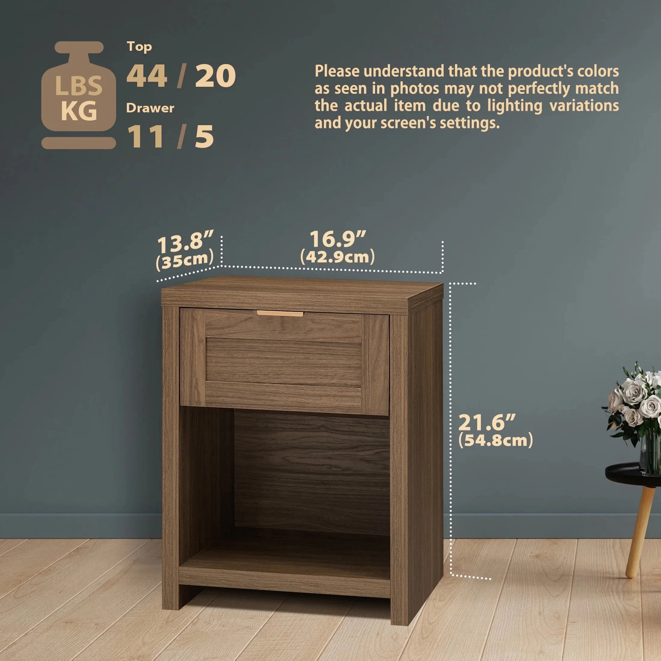 ARKANTOS Nightstand with Drawers Farmhouse Nightstand Set of 2 Classic Walnut