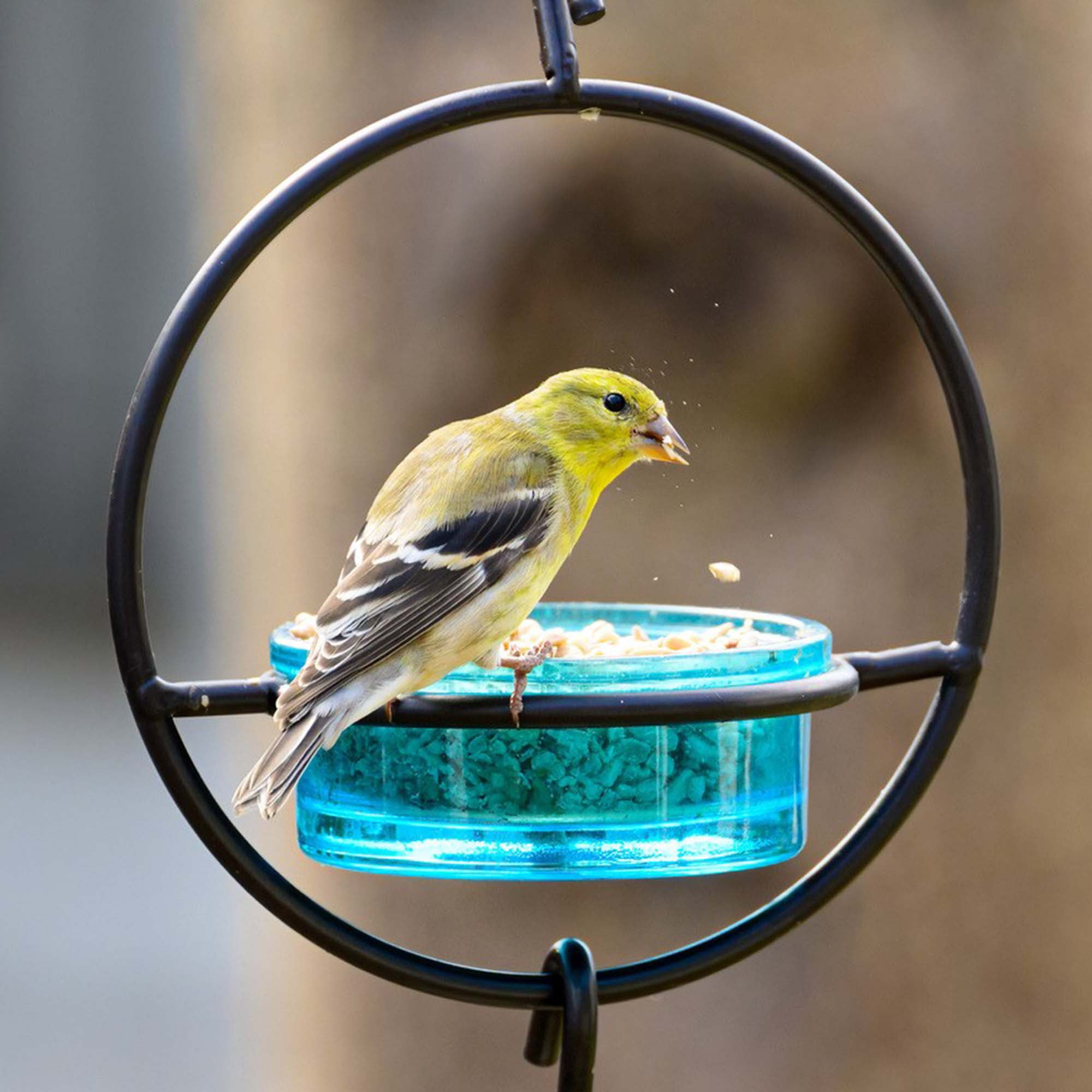 Mosaic Birds Recycled Glass & Metal Hanging Bird Feeder for Outdoors-Oriole Feeder for Garden- Bluebird Feeder -Aqua Blue