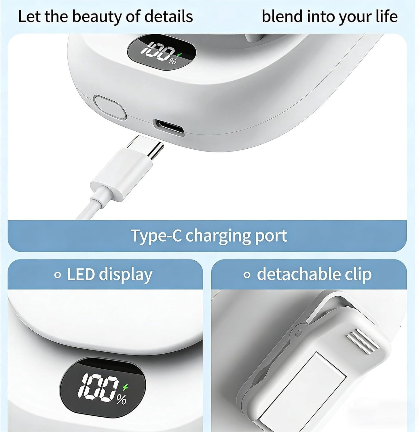 Desktop Fan 2-in-1 Rechargeable Hand Warmer with Digital Display,Hands-Free Cooling Fan for Outdoor Work