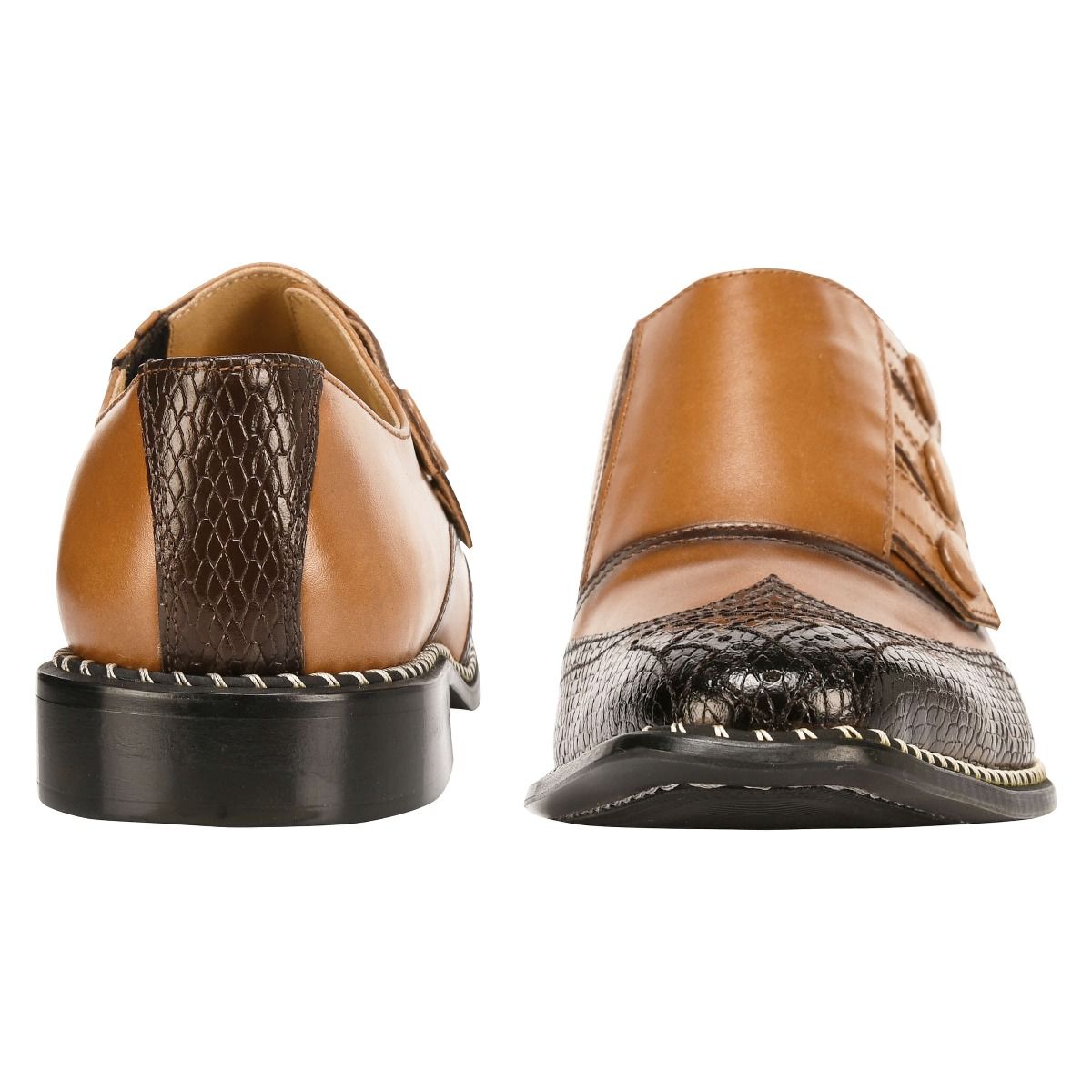 LIBERTYZENO Triple Monk Strap Slip-on Mens Leather Formal Wingtip Brogue Dress Shoes - image 4 of 5