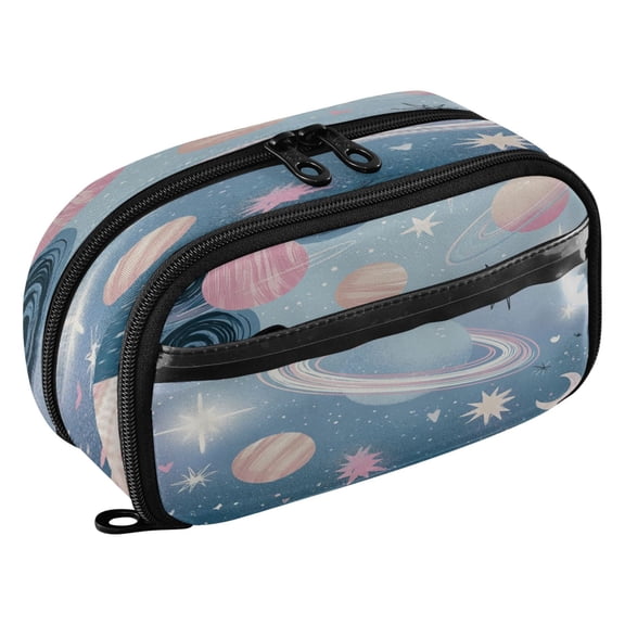Large Pencil Pen Case Capacity PVC Pencil Pouch Makeup Bag for Women Man, Blue-pink CosmicPrinted