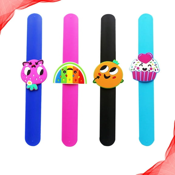 KALLORY Colorful Silicone Fruit Design Wristbands for Kids Party Gifts 4 Pieces One Size Fits Most
