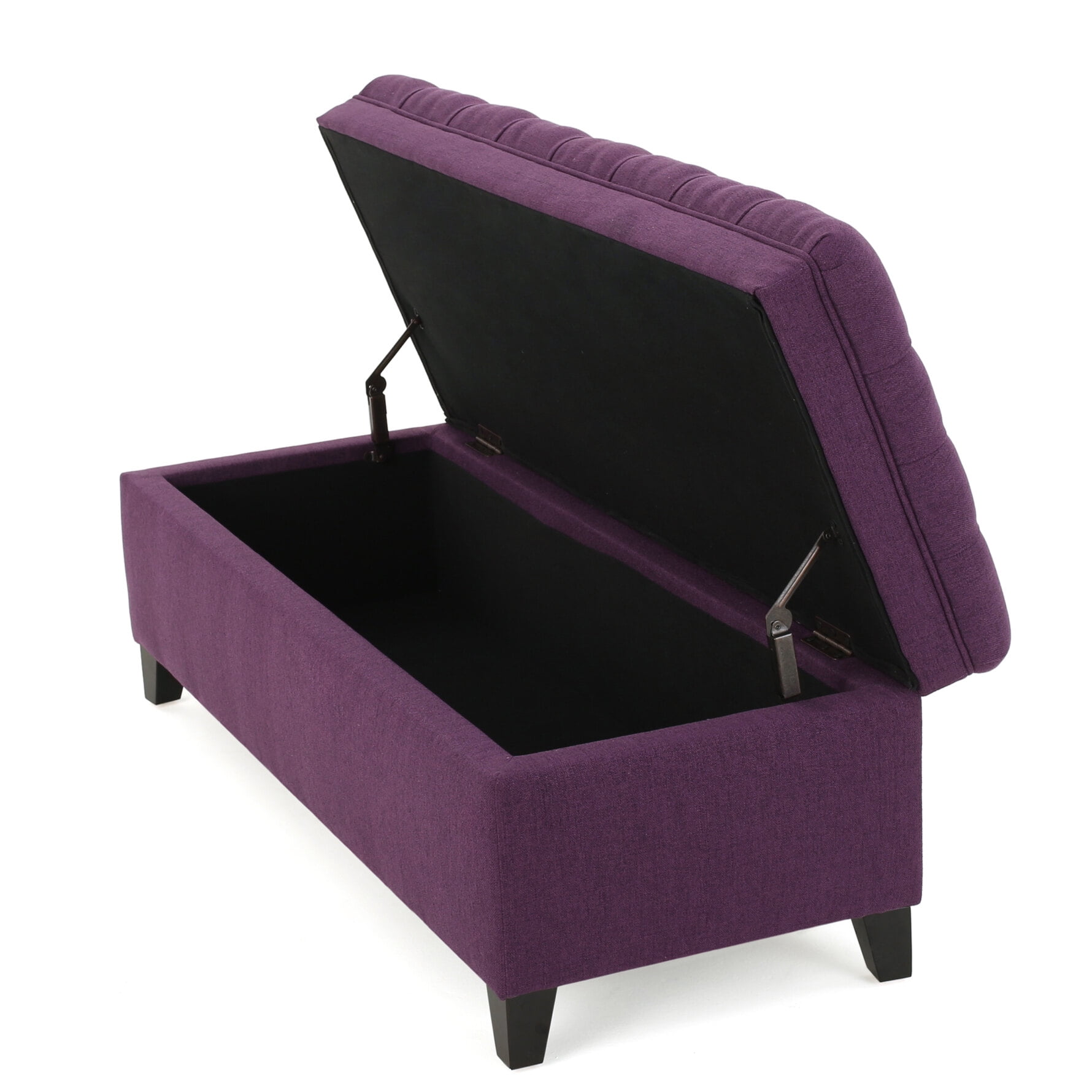 50" Storage Ottoman, Storage Ottoman Bench with Wooden Legs and Safety Hinge, Tufted Entryway Bedroom Bench, Holds up to 330 lb, for Living Room, Bedroom, Purple