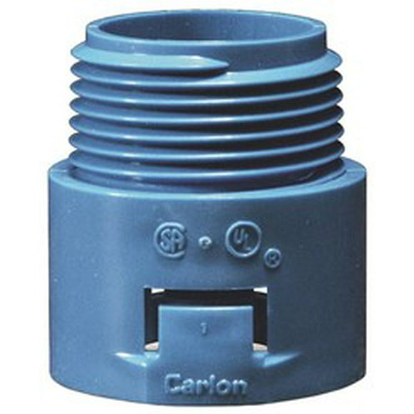 Carlon A243E-CAR Adaptateur de Conduit Encliquetable 1 Pce, 3/4 Po EMT, Fileté Mâle, PVC