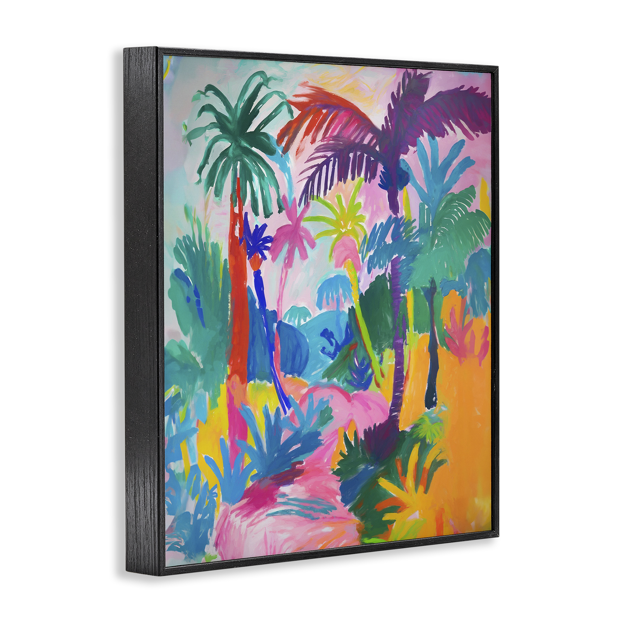 Stupell Industries Bold Palm Paradise Coastal Painting Black Framed Art Print Wall Art, 16 x 20