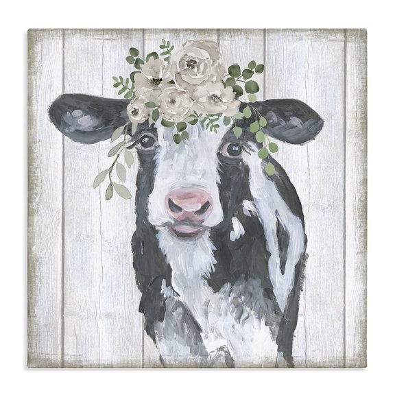 Stupell Industries Rustic Lodge Cow with Rose Garland Canvas Art, 24 x 24, by Corinne Haig