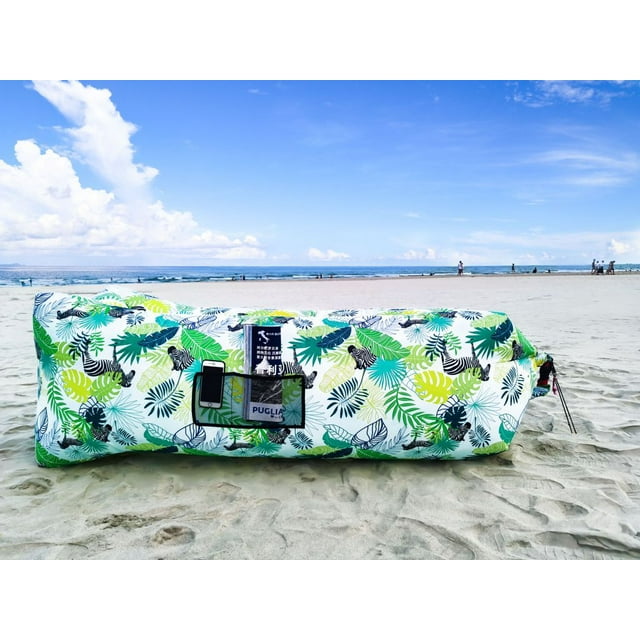 Air Chair Self Inflatable Without Pump,Beach,Park, Pool, Camping, Fishing Any Outdoor Activities-Palm And Zebra Design
