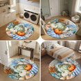 thumbnail image 5 of Round Area Rugs 5Ft, Fall Coastal Pumpkins Non-Slip Washable Circle Rugs Carpet, Ocean Nautical Coral Wood Grain Indoor Outdoor Rug Floor Mats Throw Runner for Bedroom Living Room Bathroom, 5 of 8