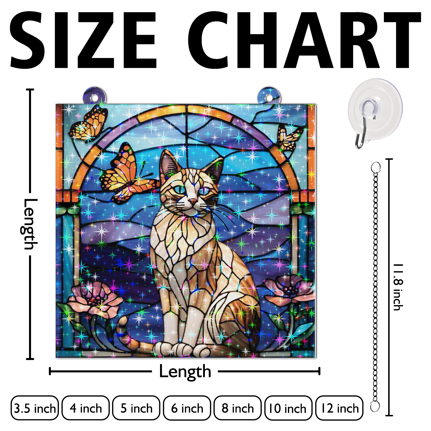 89Bloom Cat and Butterfly Stained Glass Hologram Ornament, Stained Glass Suncatcher Ornaments Home Decor, Holographic Ornaments