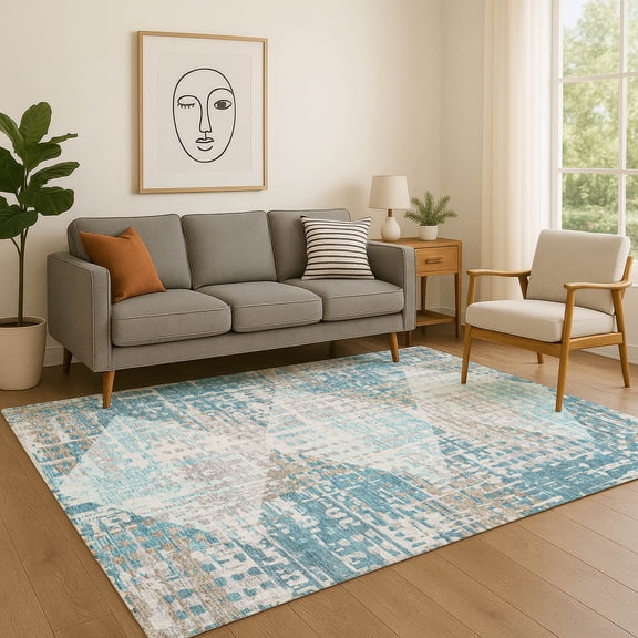 Addison Rugs Mayfield Premium Machine Washable Transitional Geometric Teal Rectangle Rug, 10' X 14' Machine Washable Transitional Geometric Teal Oversized Sherpa Throw Blanket