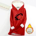 thumbnail image 6 of Women Warm Sherpa Lined Hoodies Cute Fleece Crewneck Sweatshirt Long Sleeve Warm Pullover Loungewear Cold Weather, M Red, 6 of 6