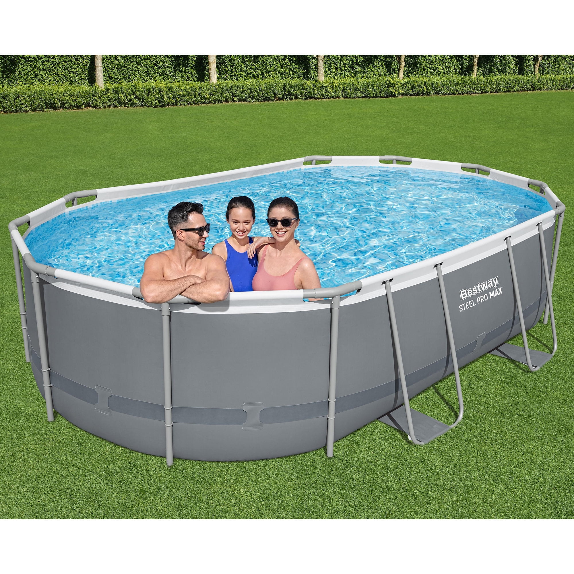 Bestway Steel Pro MAX - 16' x 10' x 42" - Oval Above Ground Swimming Pool Set, ClickConnect Frame, Tritech, Filter Pump-Ladder-Cover, 2,893 Gal Water