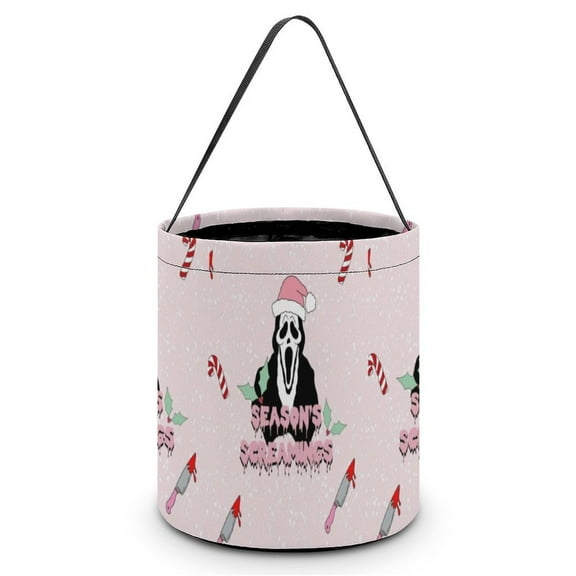 Ghostface Candy Tote Bags Halloween Trick or Treat Bucket Bag Portable Collapsible Reusable Goody Handbag