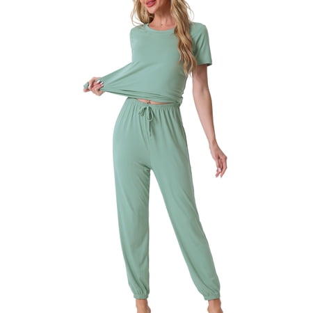 DARING DIVA Women s Soft Short Sleeve Shirt Long Pant Pajamas Sets M Green