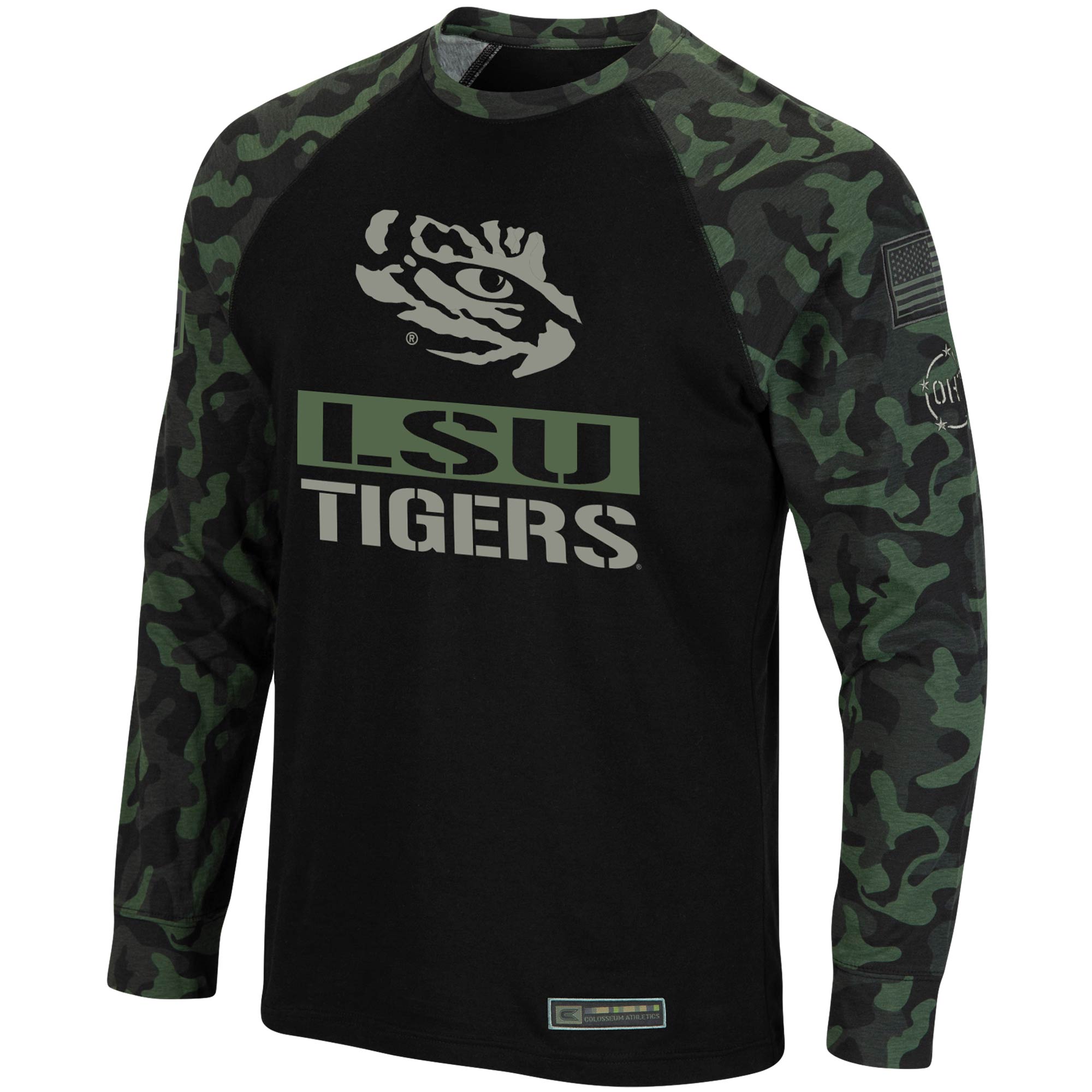 Men's Colosseum Black/Camo LSU Tigers OHT Military Appreciation Big & Tall Raglan Long Sleeve T-Shirt - image 2 of 4