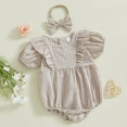 thumbnail image 6 of Generic Baby Girl Plaid Romper Puff Sleeve Doll Collar Bubble Rompers Infant Bodysuit Clothes with Headband for 0-18 Months, 6 of 7