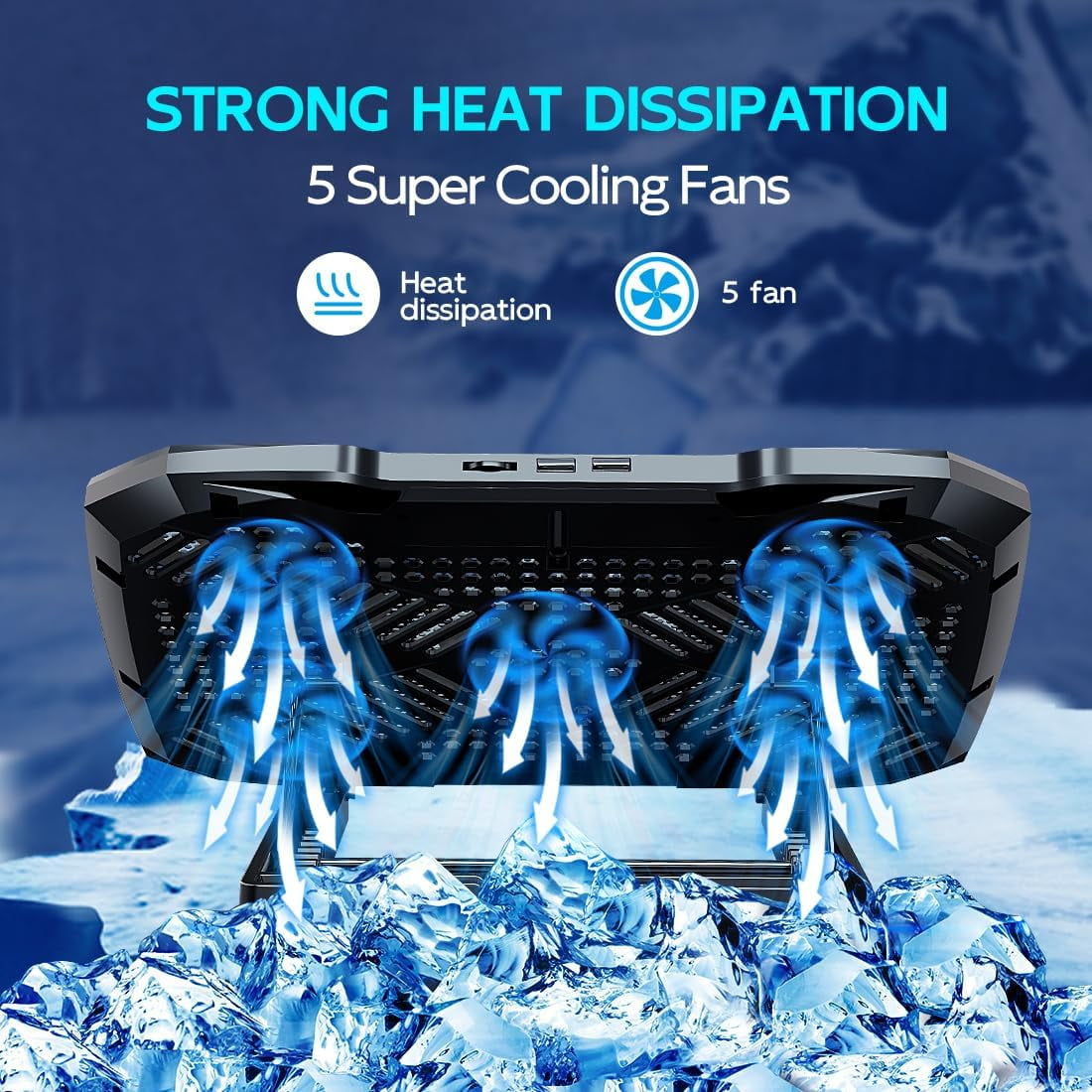 Laptop Cooling Pad Cooler Stand, Fan for 12-15.6 Inch Notebooks, 5 Quiet Fans, Angle Adjustable Stand (Black)