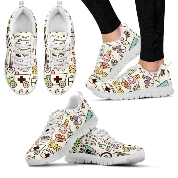 Zapatos planos de enfermera de primavera para mujer, zapatillas con estampado de enfermeras de dibujos animados, de malla transpirable