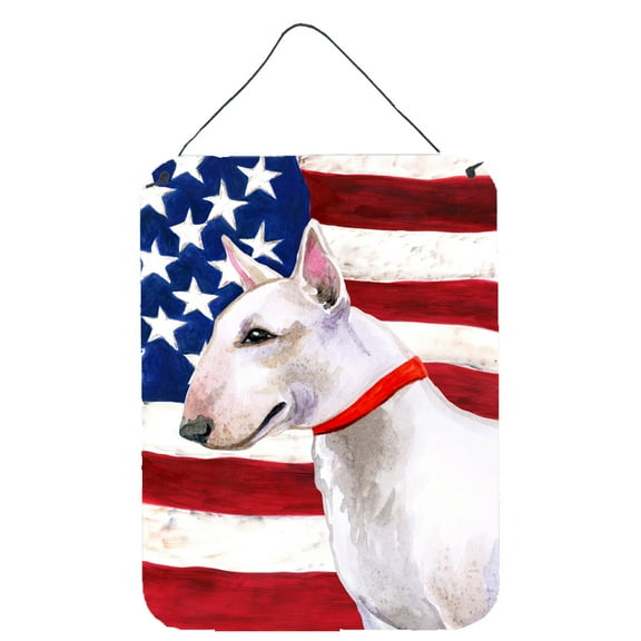 Carolines Treasures BB9693DS1216 Bull Terrier Patriotic Wall or Door Hanging Prints 12WX16H multicolor