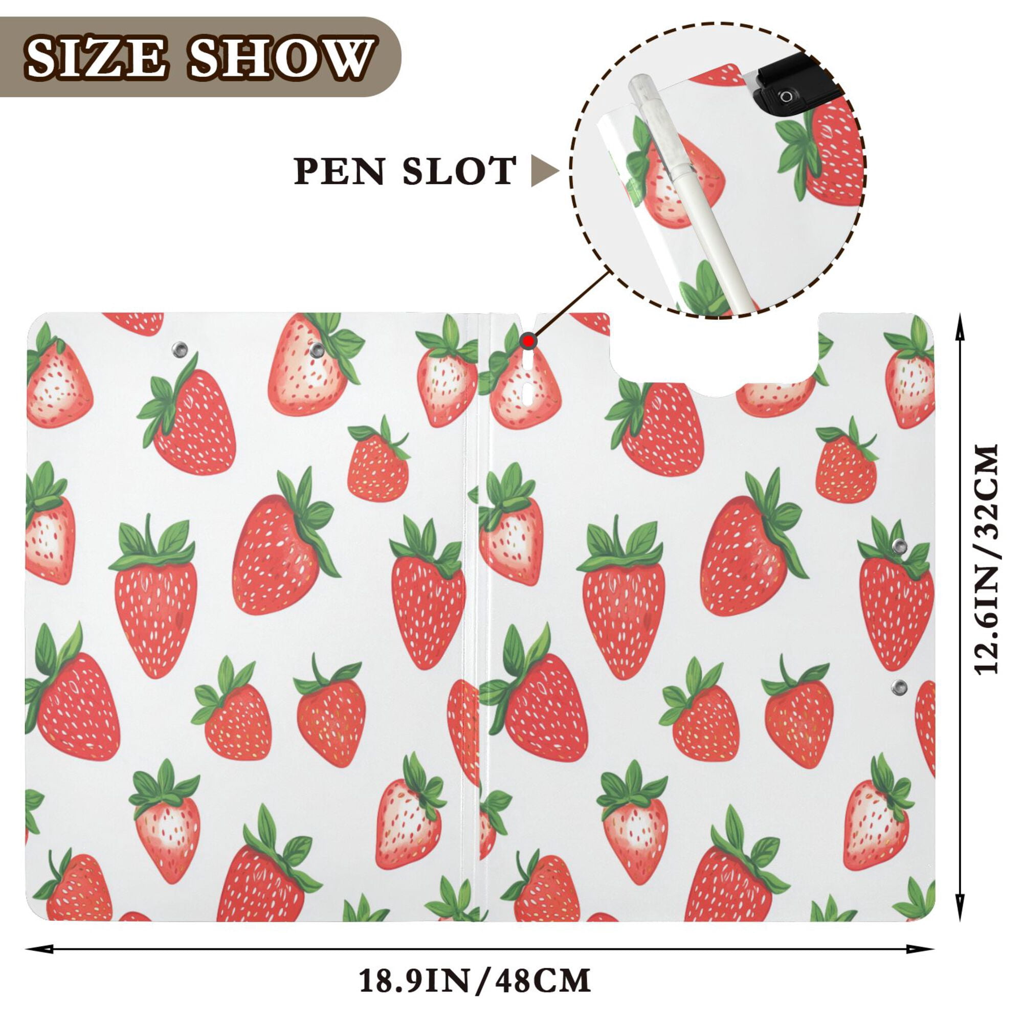 FORMRS A4 Clipboard Folder with Pen Holder Horizontal Foldable School Office Binder, Strawberry