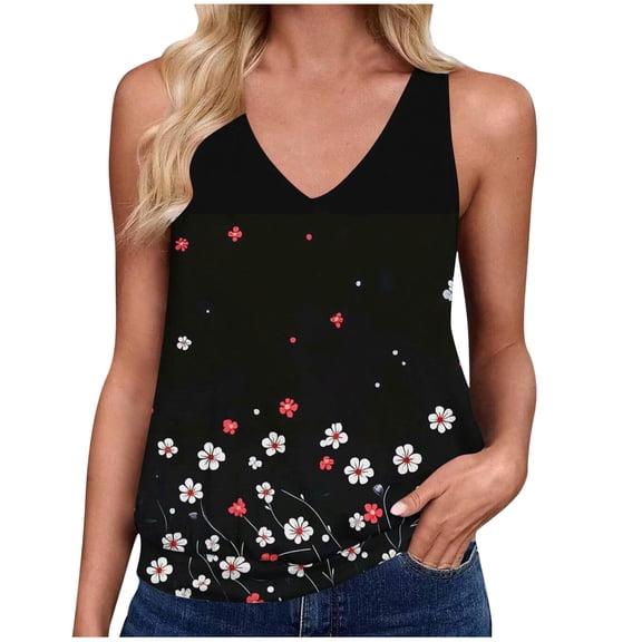 DeHolifer Tank Tops for Women Summer V-Neck Sleeveless Basic Tee Casual Loose Shirts Spring Beach Vacation Clothes Black 3XL