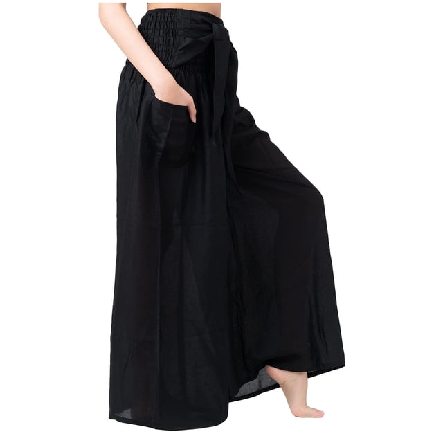 Moda Mujer Verano Arco Casual Suelto Cintura Alta Plisado Ancho Impresión Pantalones Bolsillos Pantalones Odeerbi ODB-6