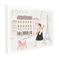 The Stupell Home Decor Collection Eiffel Tower Scene Paris Girl Walking Her Dog with Typography XXL Stretched Canvas Wall Art, 30 x 1.5 x 40