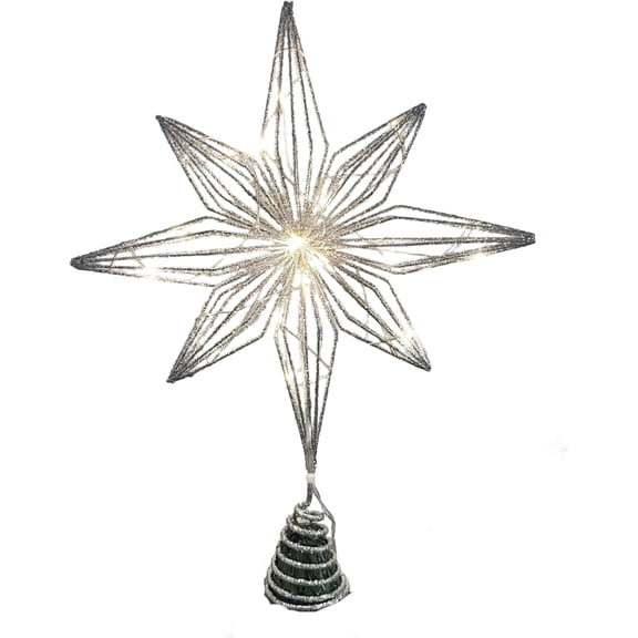 Christmas Tree Topper Star, Glittered LED Lighted Bethlehem Star Tree Topper, Silver Metal Wire Frame Xmas Tree Decoration, Perfect for Holiday Party Mantel and Festive Indoor Outdoor Christmas Decor