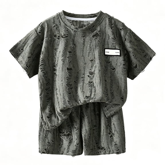 BOOMNY Boys Outfits Set Graphic Y2K Short Sleeve Tshirts Shorts 2 Peice Clothes Set Fashion Lightweight Dailywear