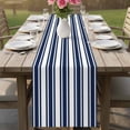 thumbnail image 4 of Navy Blue Striped Table Runner 70 Inches, Farmhouse Aesthetic Modern Stripes Bed Runner Dresser Scarves Tabletop for Indoor Outdoor Parties/Ceremony/Banquet, 13" x 70", 4 of 9