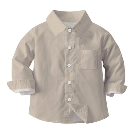 HAOTAGS Boys Button UP Shirts Long Sleeve Lightweight With Chest Pocket School Uniform Shirts Khaki 6 Months