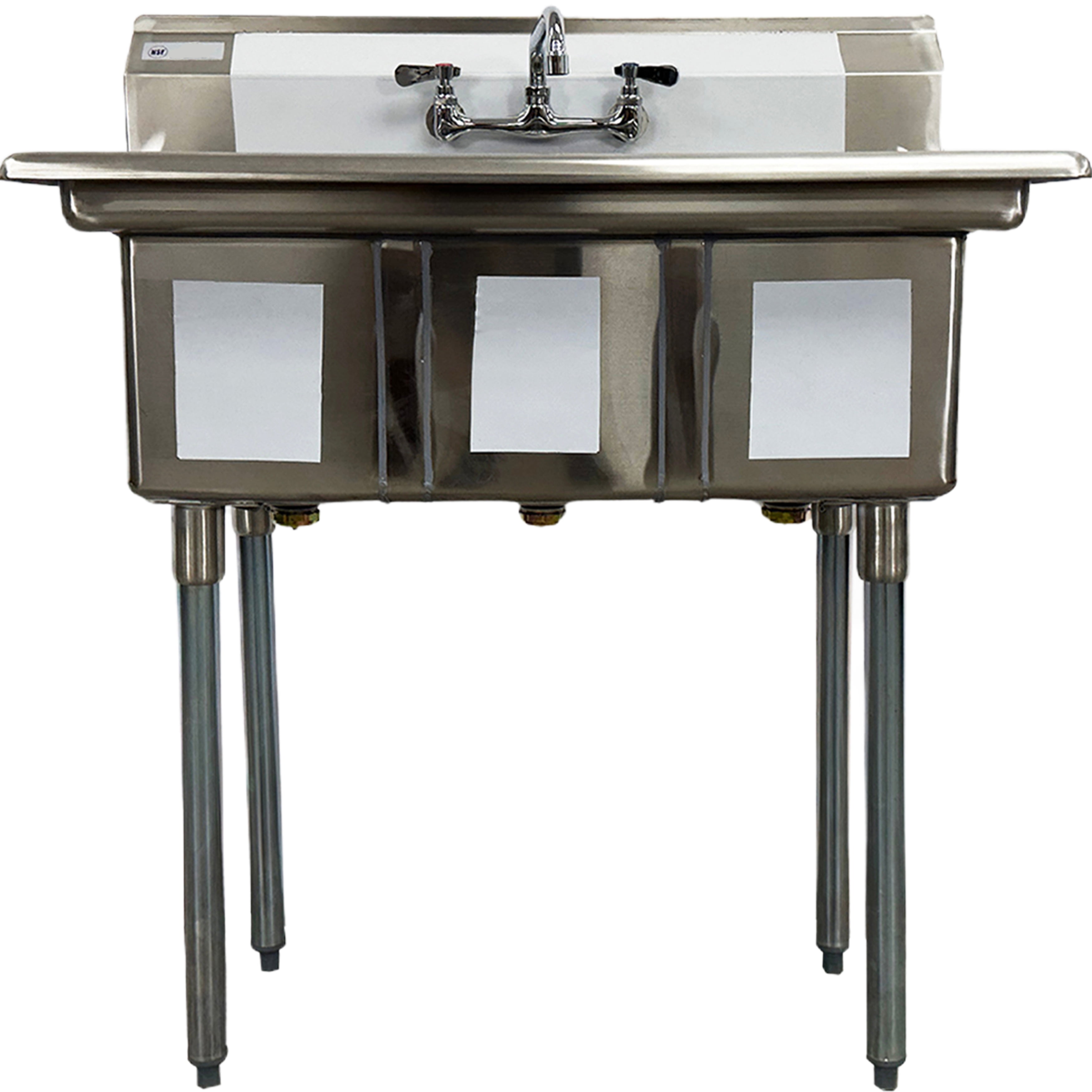 3 Compartment Utility Sink with Faucet, NSF 36x43 in. Commercial Restaurant Utility Kitchen Sink Triple Compartment Stainless Steel