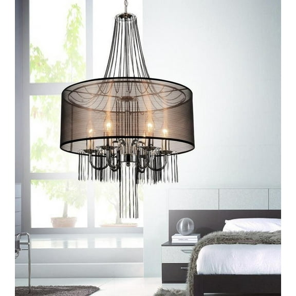 CWI Lighting Amelia 6 Light Metal Chandelier with Drum Shade in Chrome
