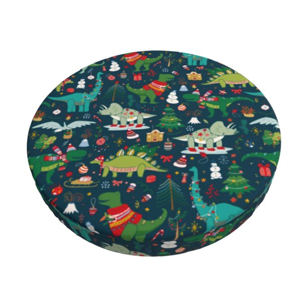 Balery Christmas Dinosaur colorful Fundas de asiento para taburete de bar redondo de tela de terciopelo ajustables que protegen de arañazos y manchas para sillas de 14 a 17 pulgadas.-14 inch