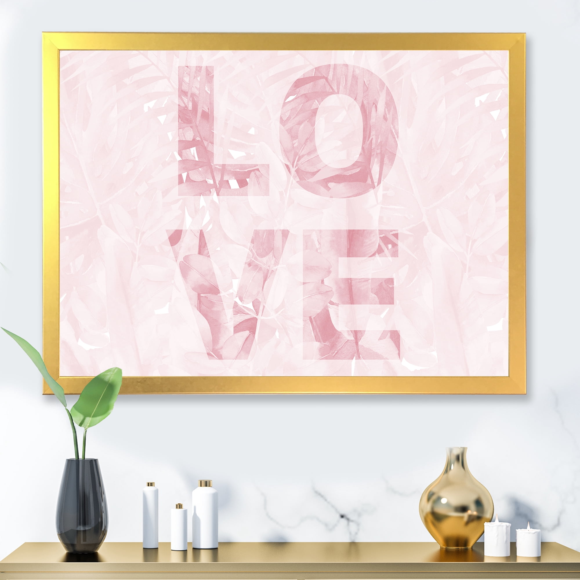 Designart 'Pink Pastel Love Abstract ' Shabby Chic Framed Art Print