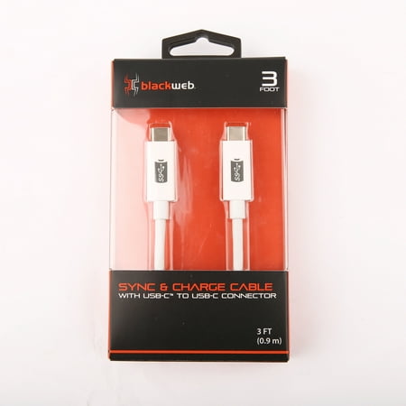 Blackweb Sync And Charge Cable With Usb-C To Usb-C Connector, 3 Feet, White
